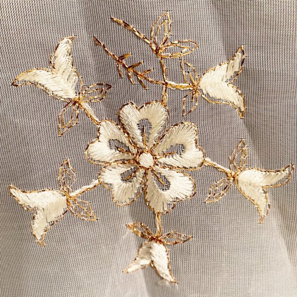 2 Vtg Table Doilies Satin Sheer Gold Embroidery - Picture 3 of 8
